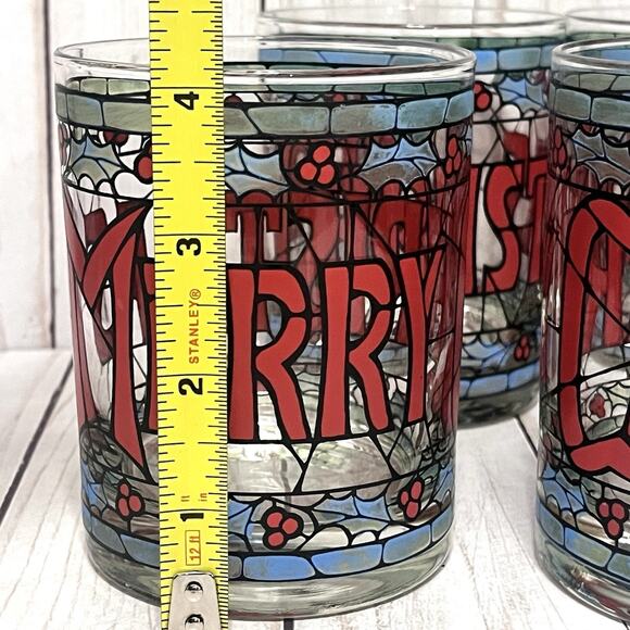 Set of 4 Vintage Cera Merry Christmas Double Old Fashioned Tiffany Stained Glass - Picture 8 of 10